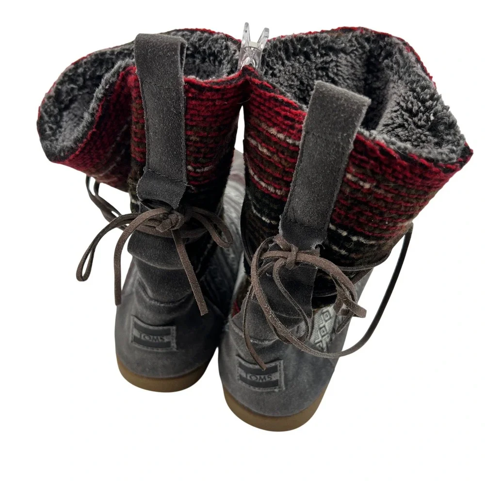 TOMS Nepal Grey‎ Suede Faux Fur Lined Woven Mid Calf Boots Womens 8 300614
